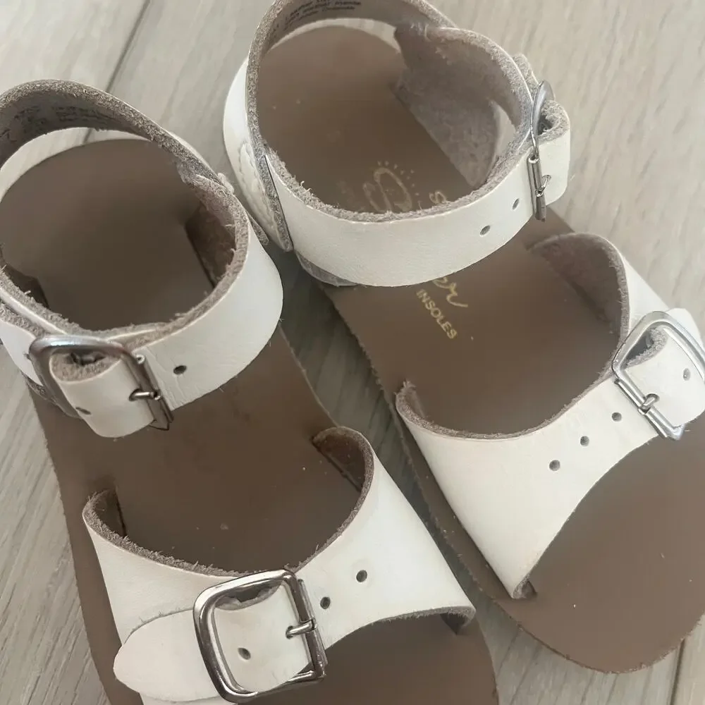 Saltwater Sandals Surfer Hoy White Leather Baby Toddler SZ 8 Water Southern